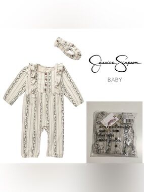 🆕JESSICA SIMPSON BABY - 6/9M - NWT - 2PC FLORAL JUMPSUIT AND HEADBAND